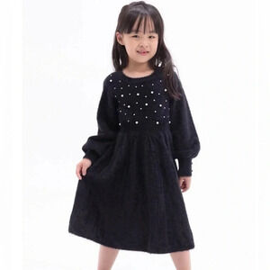 RARE EDITIONS BLACK PEARL EMBELLISHED LONG SLEEVE SWEATER DRESS